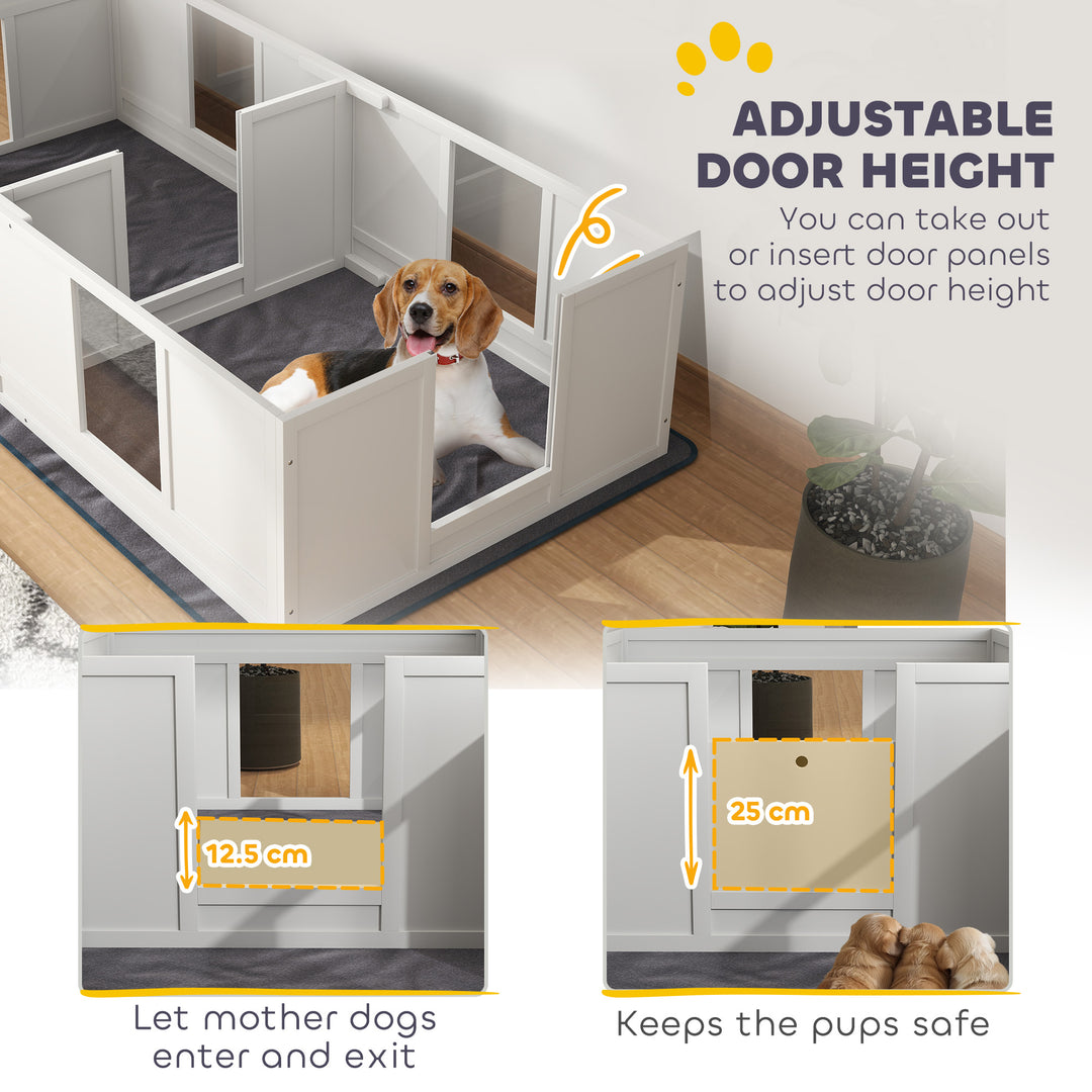 Two Room Design, Whelping Box for Dogs with Whelping Pad, Clear Panels, Adjustable Entrance, for Medium Dogs, 196 x 96cm