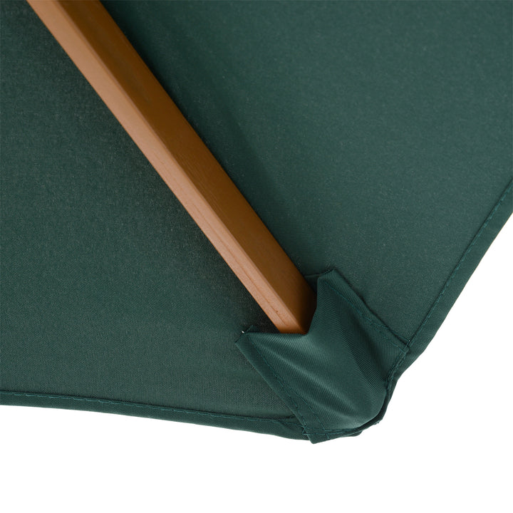 Outsunny Wooden Parasol: 2.5m UV-Protective Garden Umbrella with Pulley System, Dark Green | Aosom UK