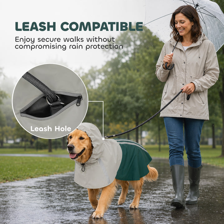 Dog Raincoat with Hood, Waterproof &amp; Breathable Rain Jacket with Leash