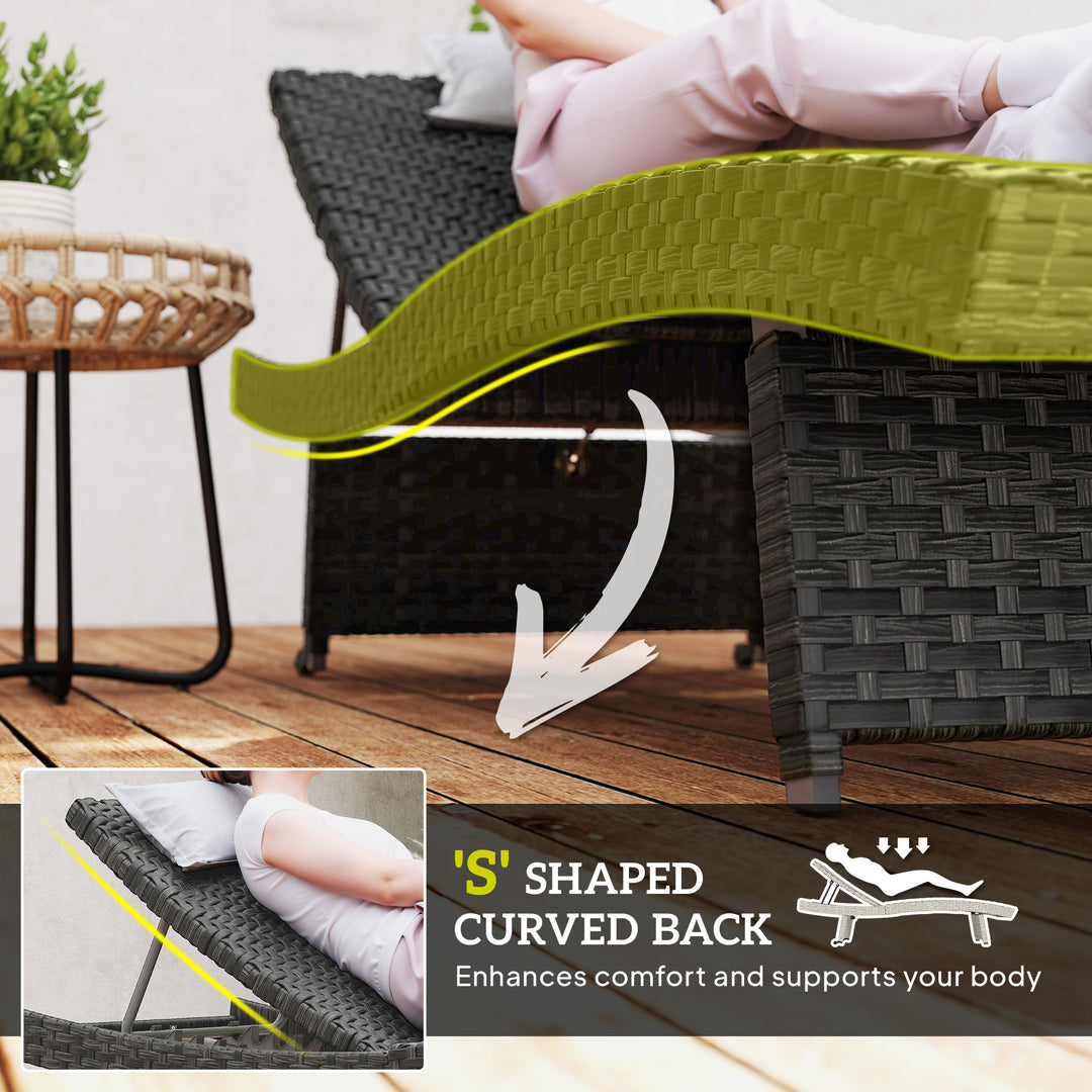 Outdoor PE Rattan Sun Lounger, Folding Wicker Garden Lounger Recliner with 4-Level Adjustable Backrest, Rolling Sunbed Lounge Chair with Wheels, Non-Slip Legs for Balcony, Beach, Black