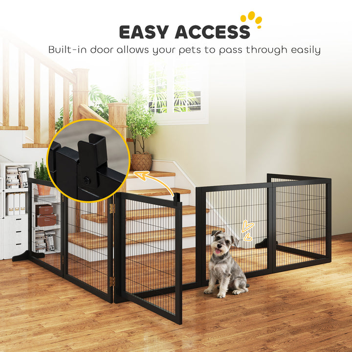 Wooden Pet Gate, Freestanding Dog Security Barrier with Two Support Fe