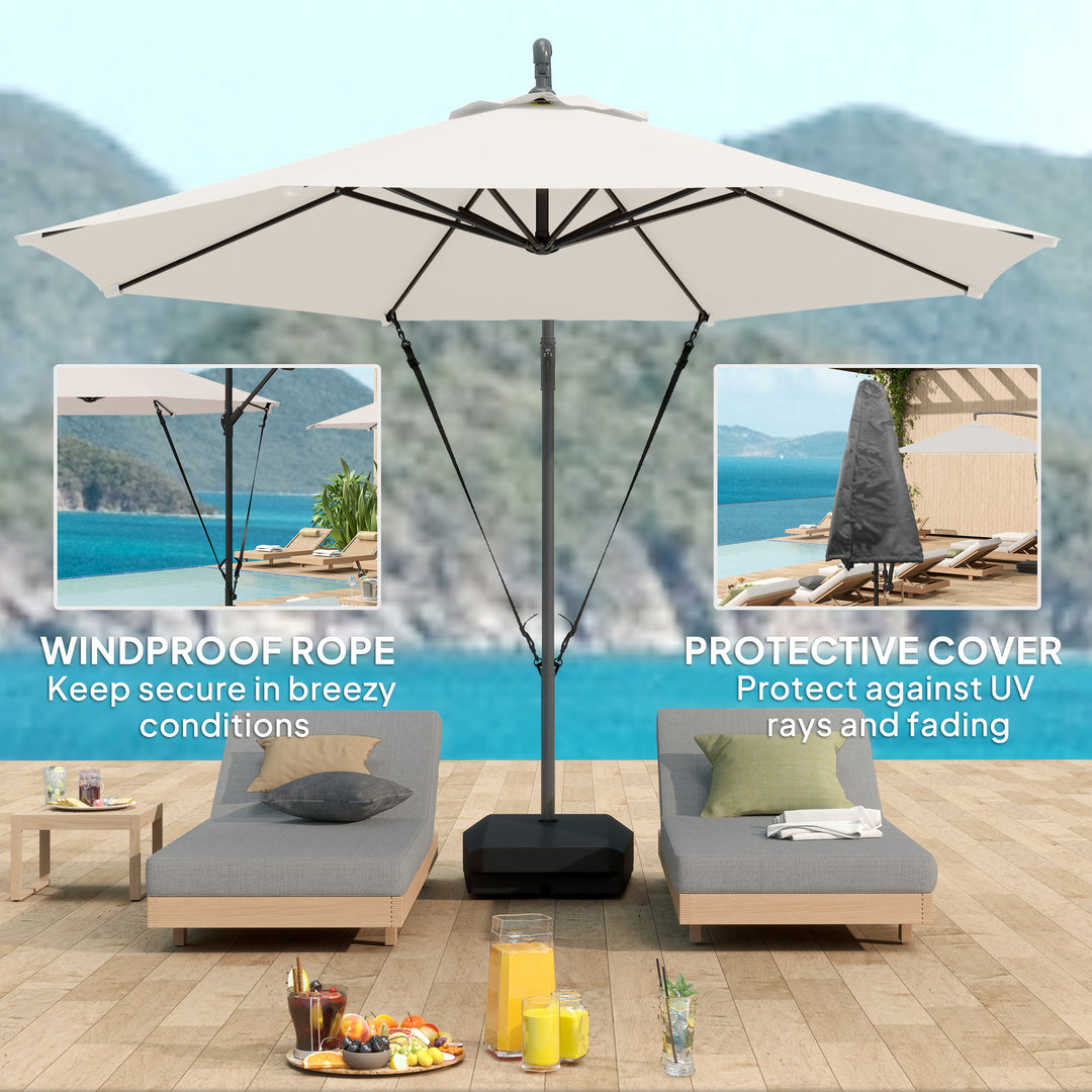 3(m) Garden Cantilever Parasol with Fillable Base up to 90kg, Wind Protection Strap, Cover, Round Banana Hanging Umbrella with Crank Handle and Tilt, UPF50+ Patio Umbrella, Cream