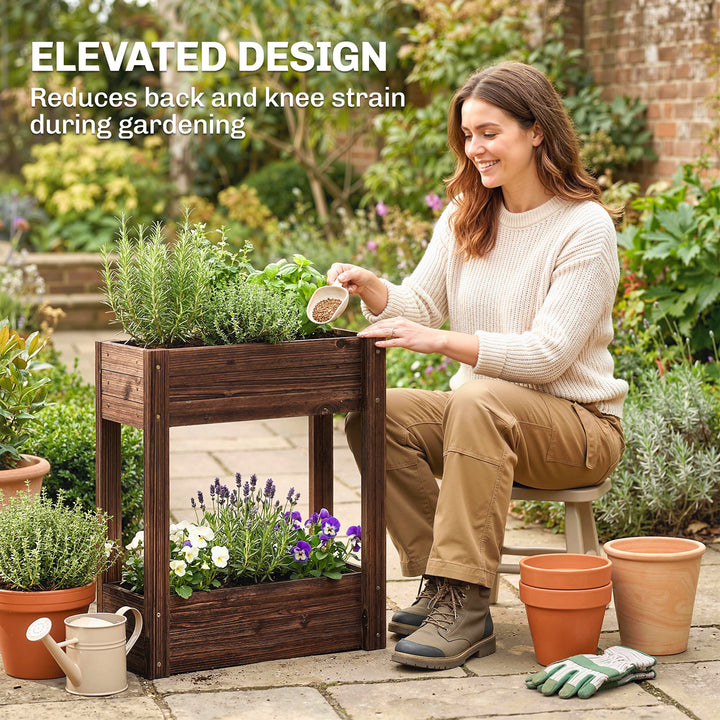 2-Tier Wooden Raised Planter, Raised Garden Bed on Legs with Drainage 