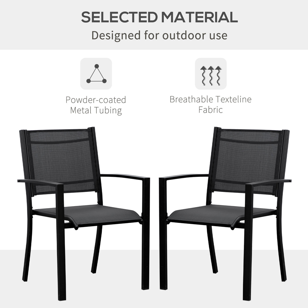 Set of 2 Outdoor Garden Chairs with Steel Frame Texteline Seats for Dining Patio Balcony Black