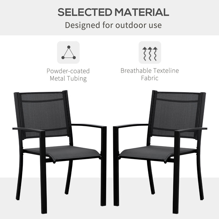Set of 2 Outdoor Garden Chairs with Steel Frame Texteline Seats for Dining Patio Balcony Black