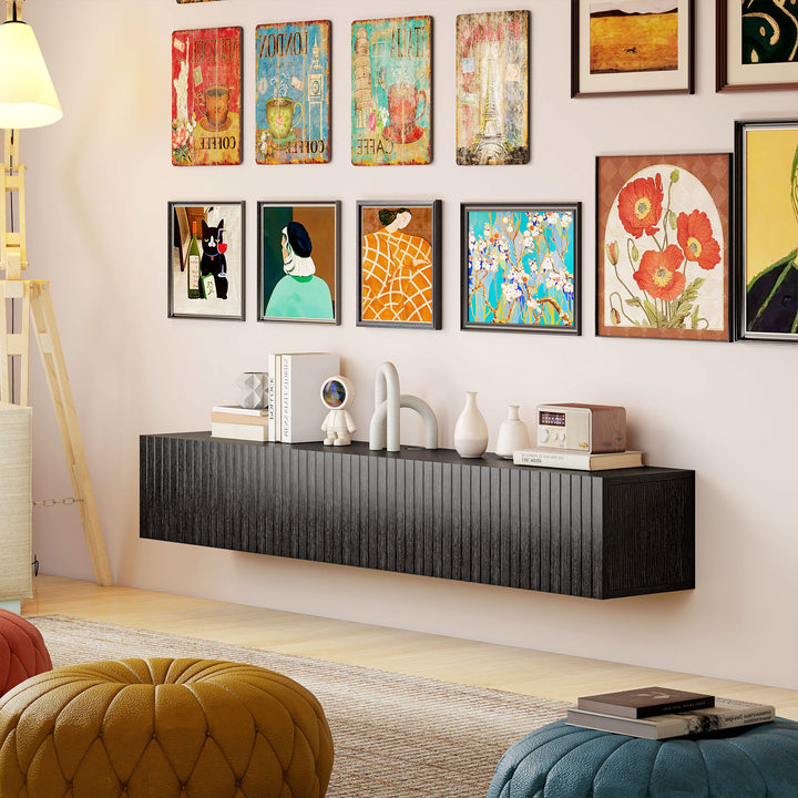 140cm Floating TV Stand, Wall Mount TV Unit with Cable Management Hole