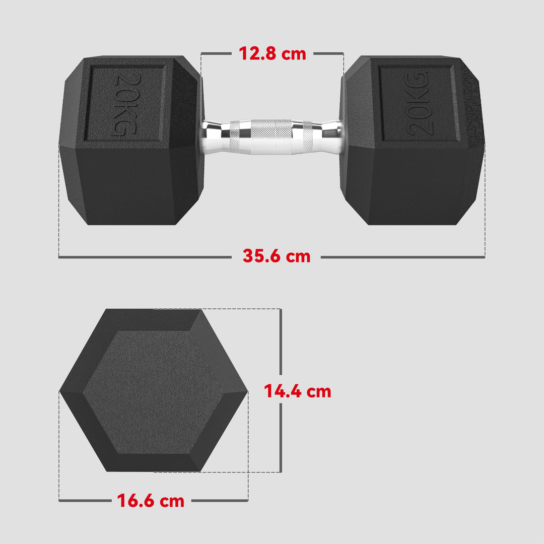 MCL 20KG Single Rubber Hex Dumbbell Portable Hand Weights Dumbbell Home Gym