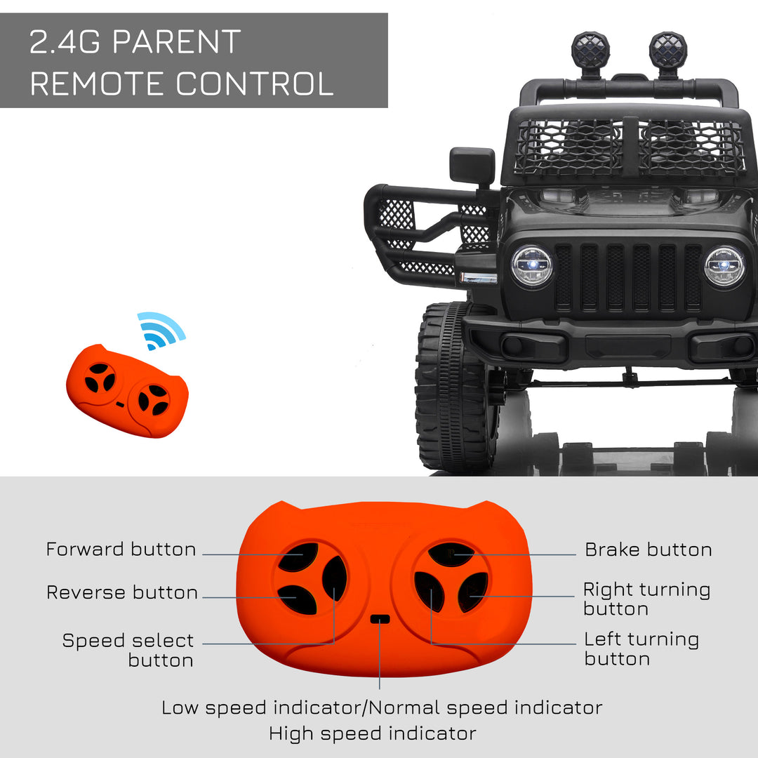 Kids Electric Ride On Car 12V Off Road Toy with Parental Remote Control 2 Motors Horn Lights Suspension Wheels for 3-6 Years Old Black