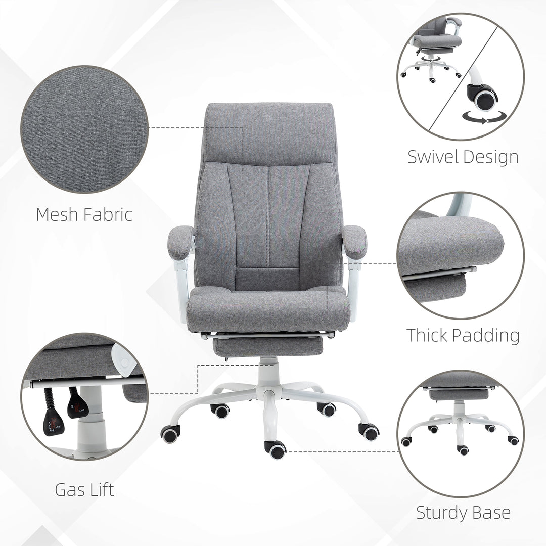 Office Chair, Ergonomic Desk Chair, Fabric Work Study Chair with 155° Reclining Back and Footrest, Adjustable Height and Swivel Wheels, Grey