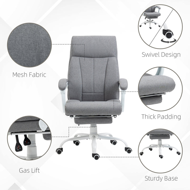 Office Chair, Ergonomic Desk Chair, Fabric Work Study Chair with 155° Reclining Back and Footrest, Adjustable Height and Swivel Wheels, Grey