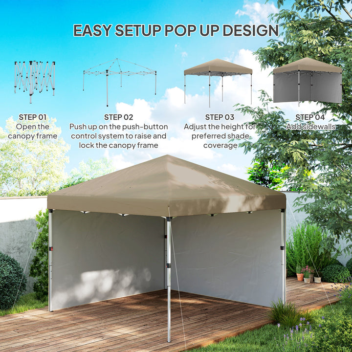 Outsunny 3 x 3 (M) Pop Up Gazebo, UPF 30+ with 2 Sidewalls, Leg Weight Bags and Wheeled Bag, Height Adjustable Party Tent Event Shelter for Garden, Patio, Khaki
