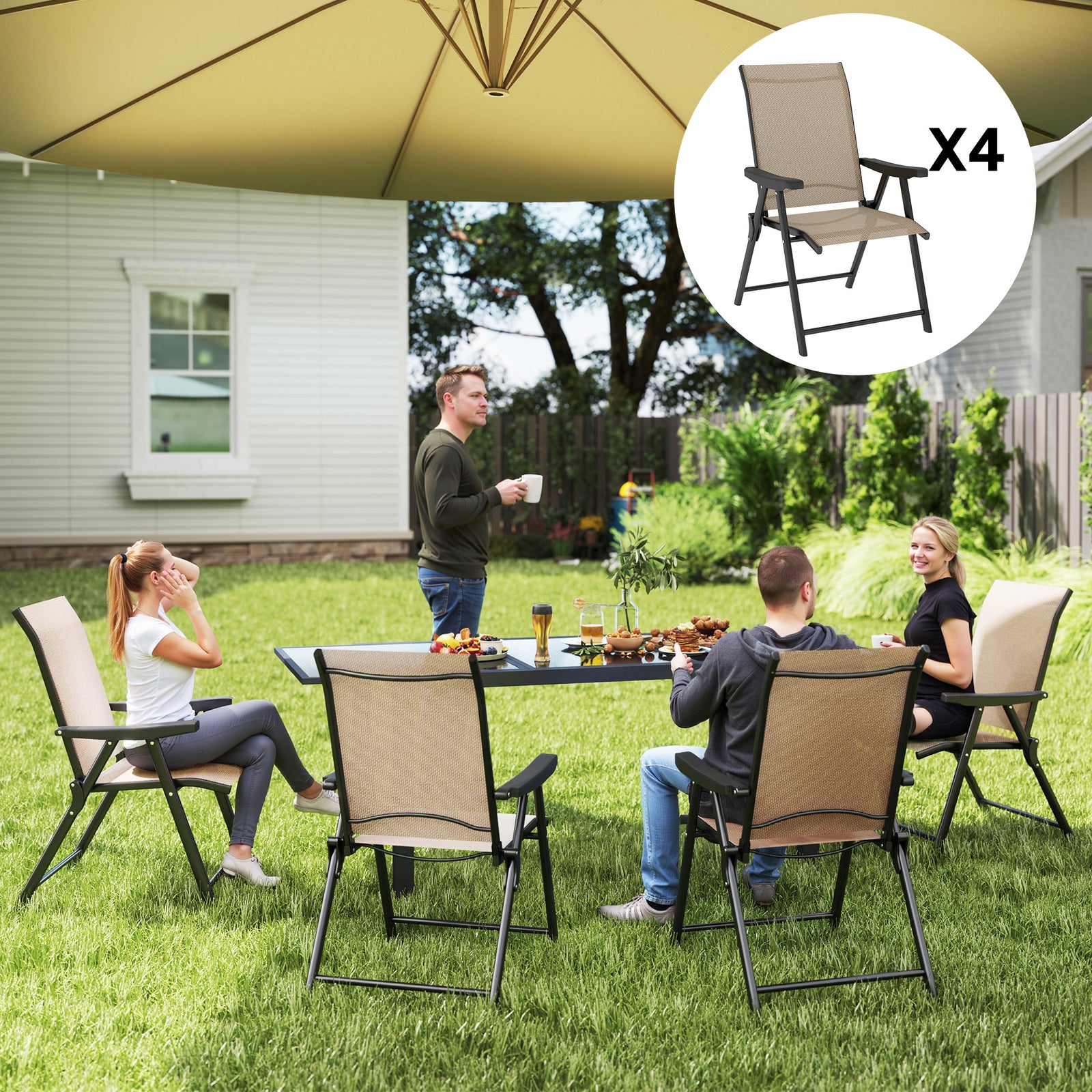 Set of Four Folding Outdoor Chairs - Brown/Black