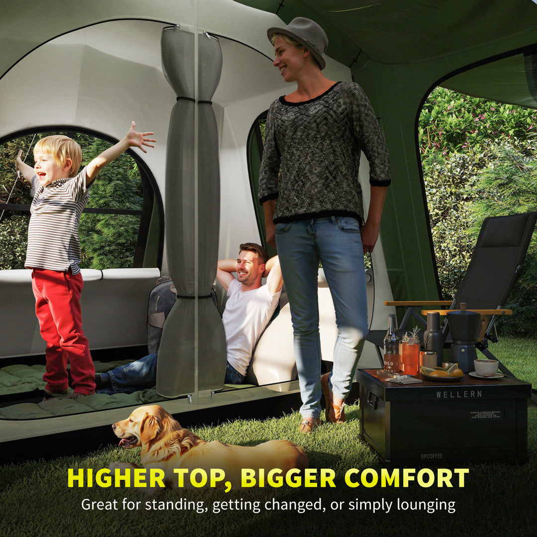 4 Man Tunnel Tent, Family Camping Tent with Porch, Bedroom and Living Area, Sewn in Groundsheet, 3000mm Waterproof, Portable with Bag for Hiking, Festival, Backpacking, Green