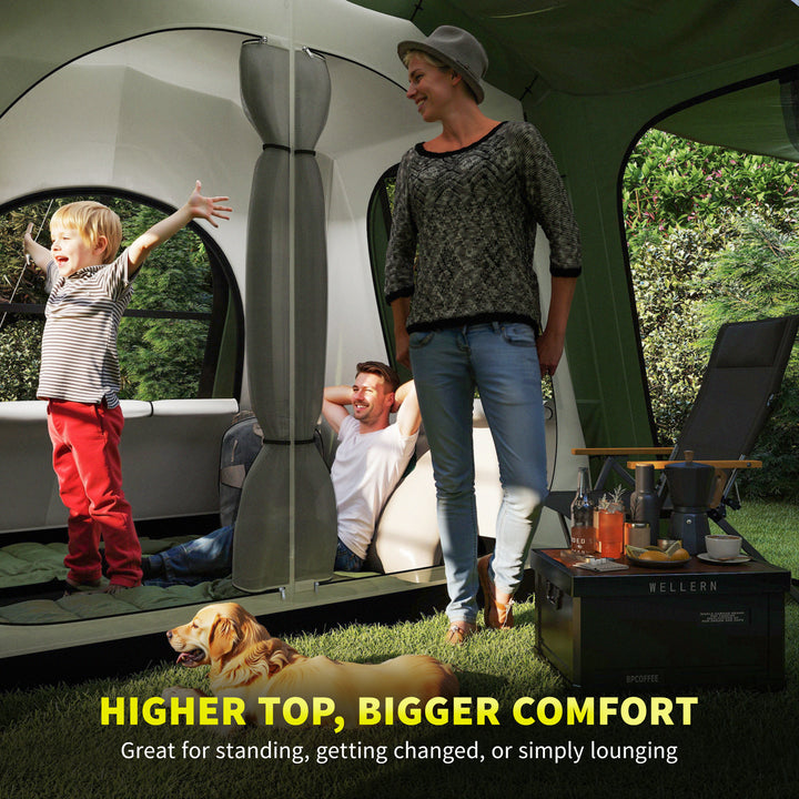 4 Man Tunnel Tent, Family Camping Tent with Porch, Bedroom and Living Area, Sewn in Groundsheet, 3000mm Waterproof, Portable with Bag for Hiking, Festival, Backpacking, Green