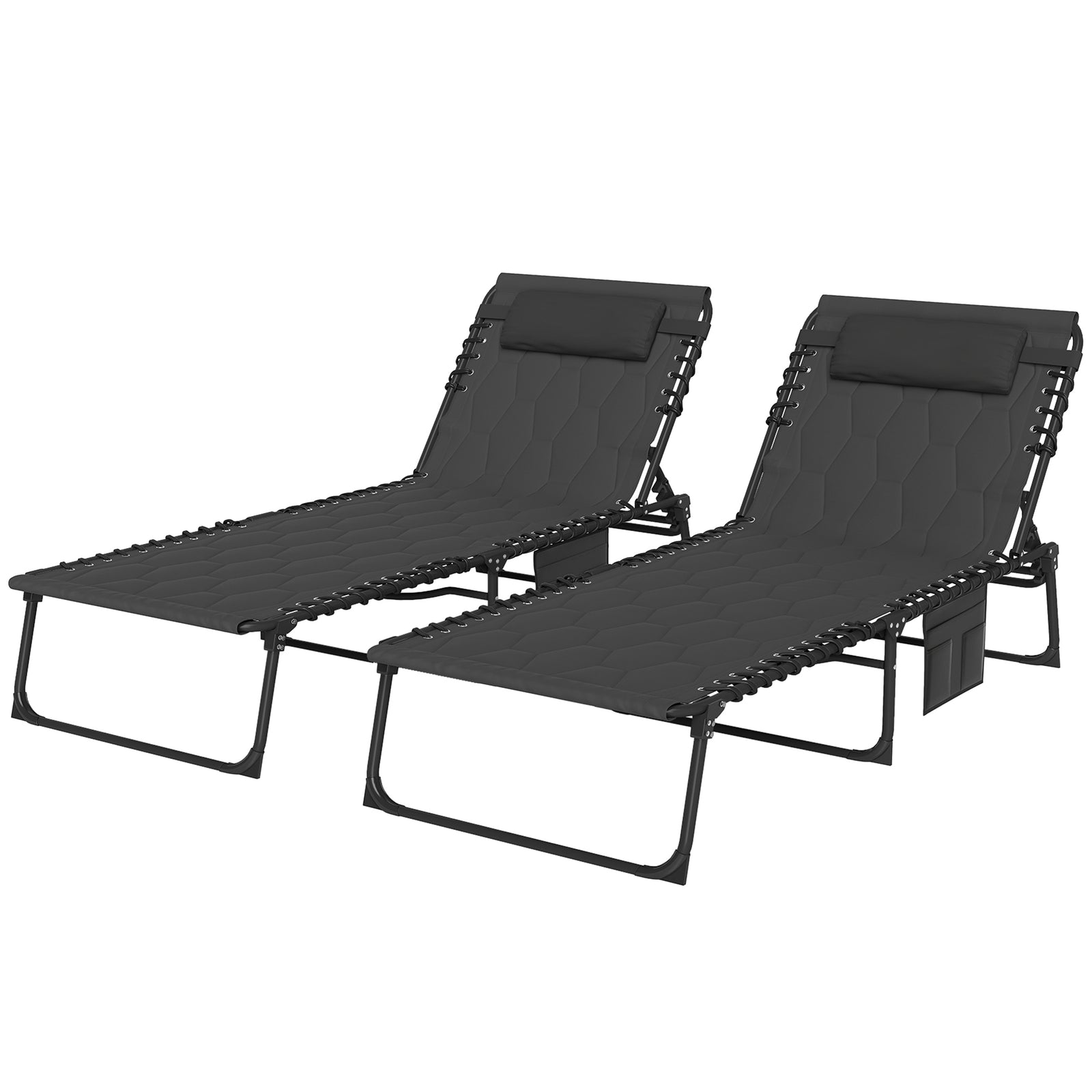 Set of Two Sun Loungers, with Five-Position Reclining Backs - Black