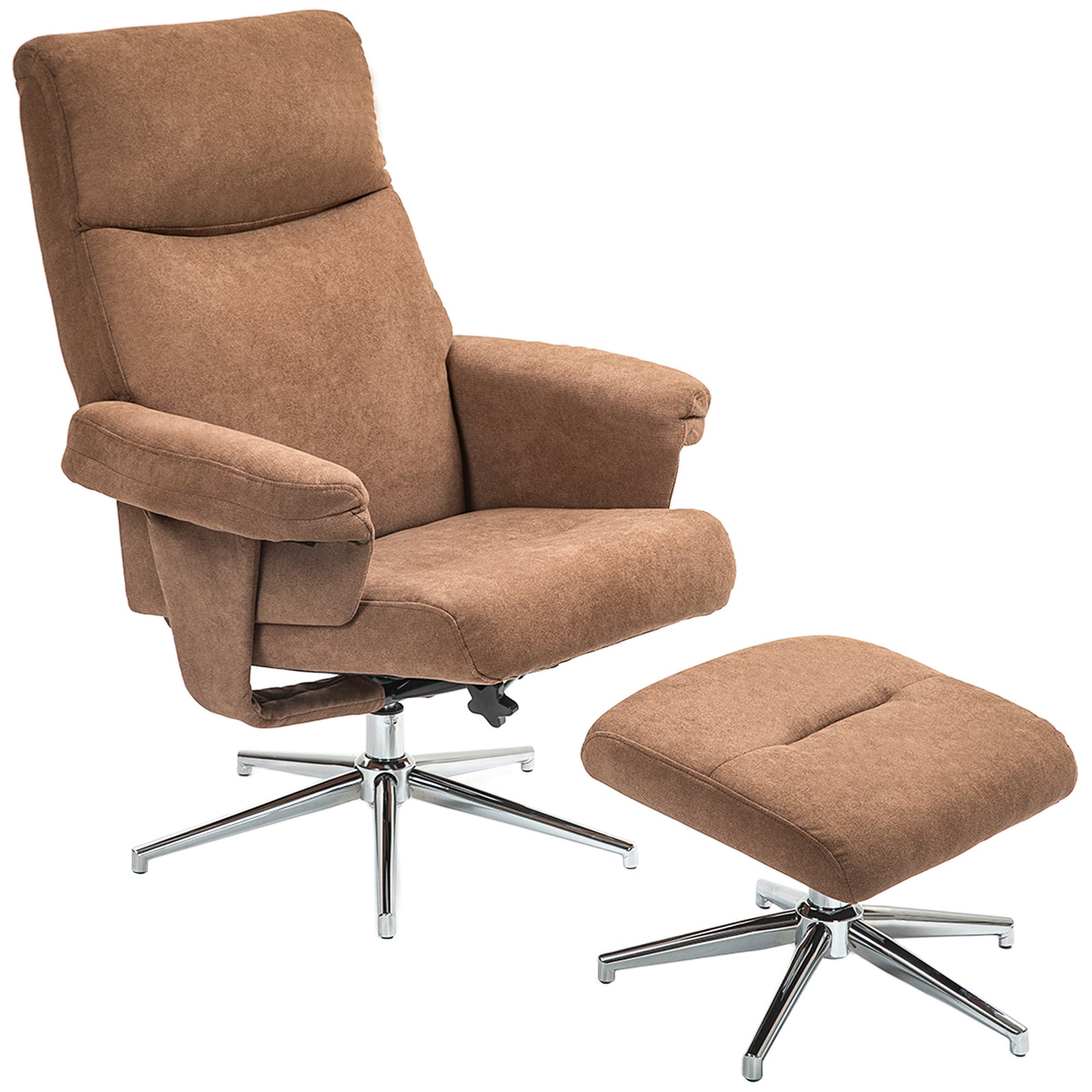 Velvet-Feel Recliner Chair and Ottoman - Light Brown