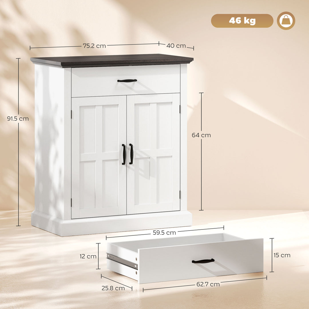 Farmhouse Sideboard with 3 cm Thick Top 2 Barn Doors - White