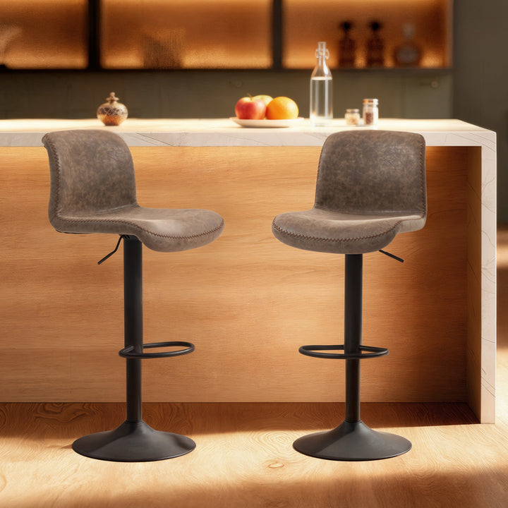 Bar Stools Set of 2, PU Leather Barstools with Backrest and Footrest f