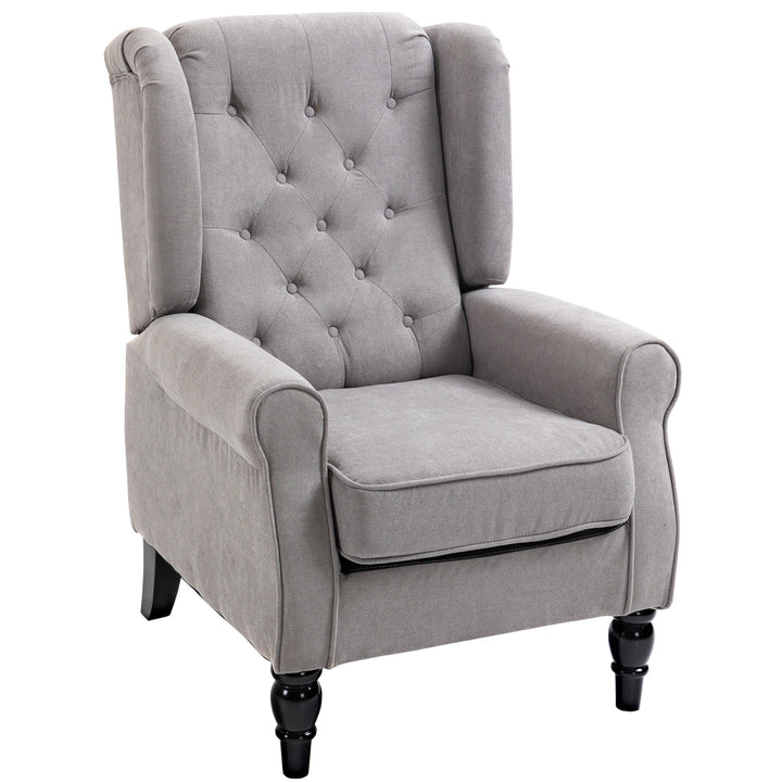 HOMCOM Wingback Armchair, Retro Accent Chair with Wooden Frame, Button Tufted, for Lounge or Bedroom, Grey