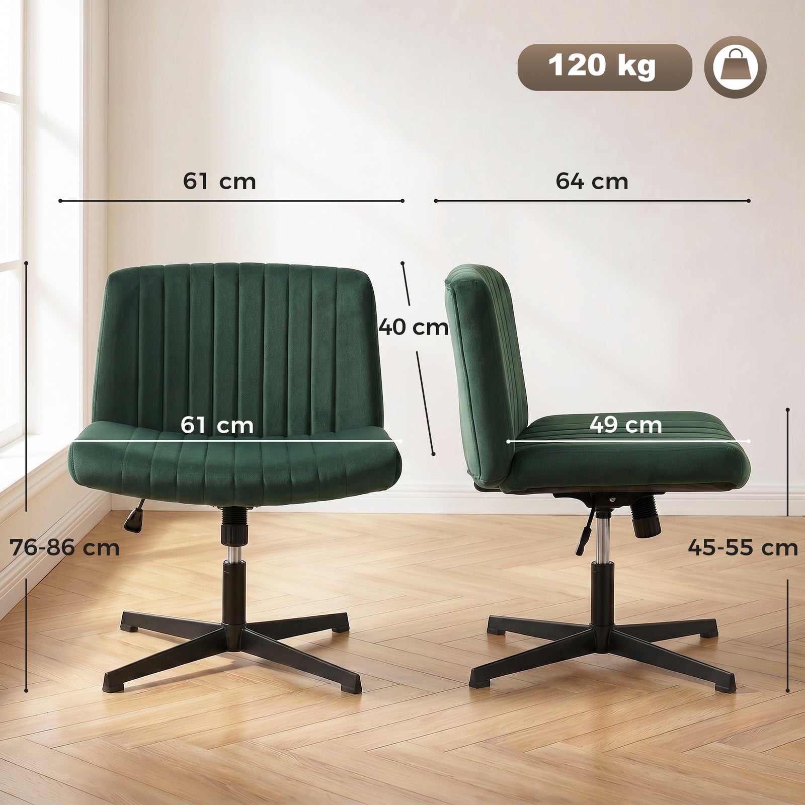 Flannel Criss Cross Legged Desk Chair, Armless Office Chair No Wheels,