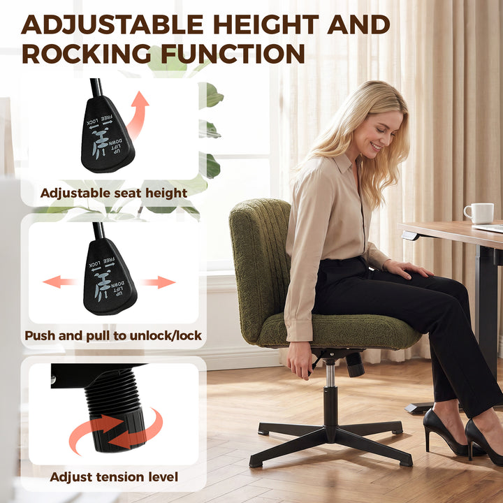 Teddy Fleece Criss Cross Legged Desk Chair, Armless Office Chair No Wh