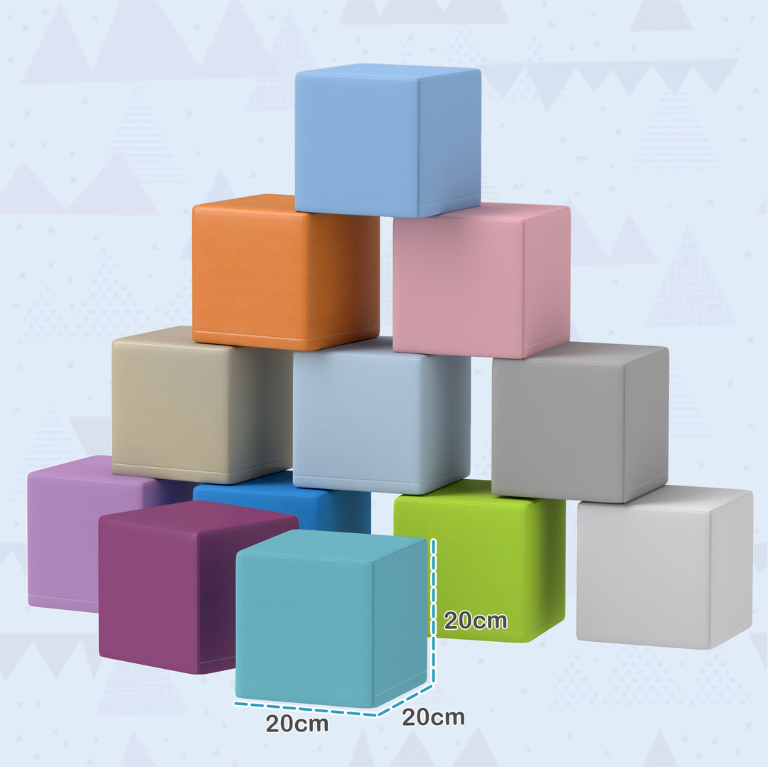 HOMCOM 12 PCs Soft Play Blocks, Soft Foam Toy, Building and Stacking Blocks for Kids, Multicoloured | Aosom UK