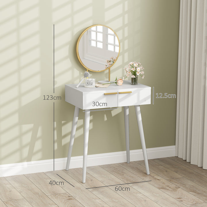Elegant Dressing Table, with Round Mirror, 60 x 40 x 123 cm - White
