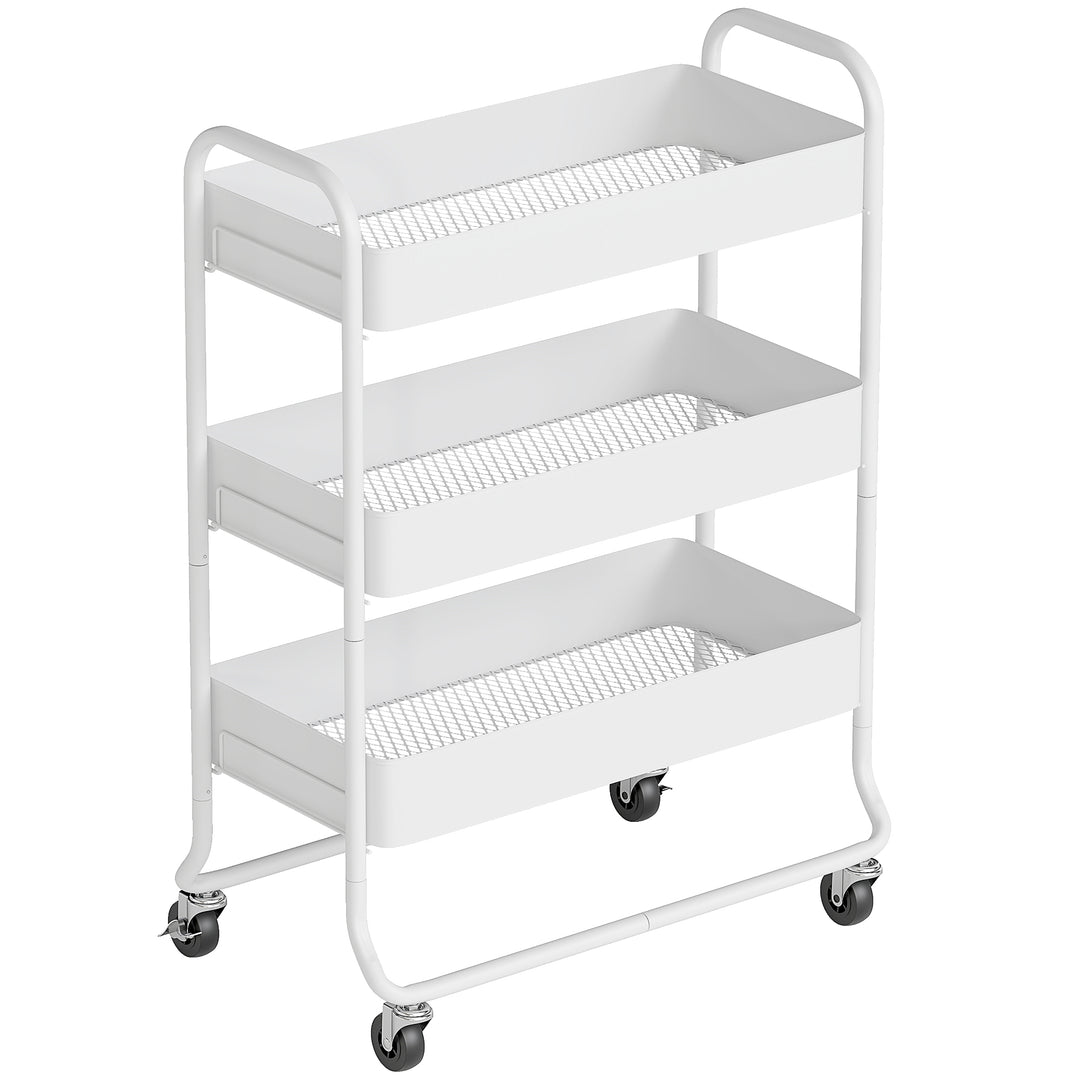 3-Tier Storage Trolley on Wheels, Rolling Utility Cart with Mesh Backets for Kitchen, Bathroom, Bedroom