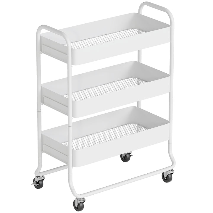 3-Tier Storage Trolley on Wheels, Rolling Utility Cart with Mesh Backets for Kitchen, Bathroom, Bedroom