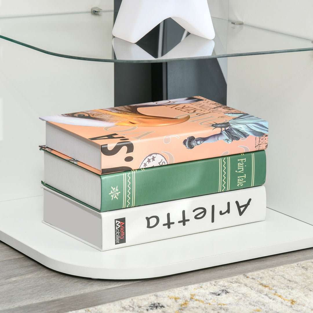 MCL Modern Side Table Three Layer Bedside Table Nightstand with 2 Storage Shelves, for Living room, Bedroom, White