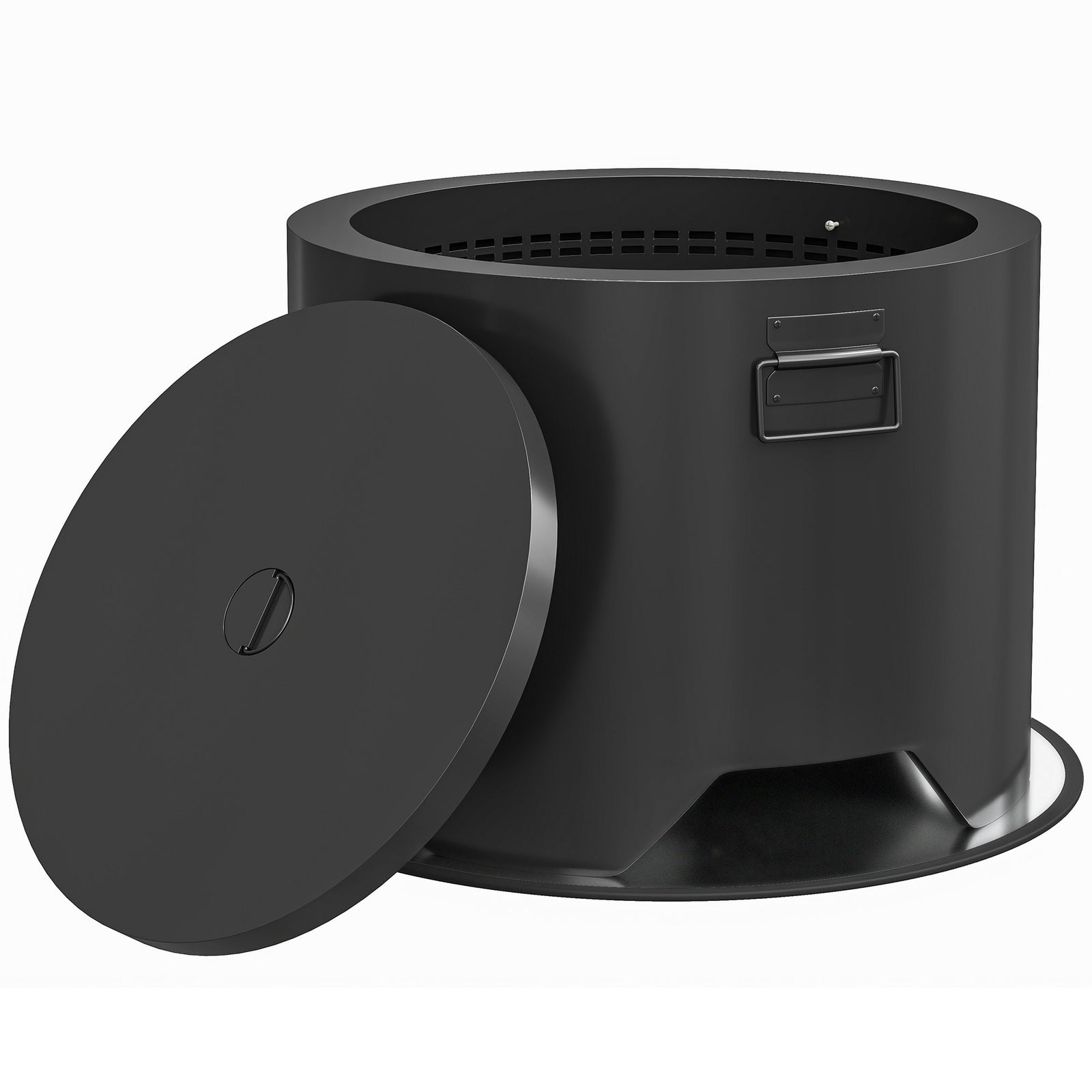 Outdoor Round Fire Pit with Lid and Fire Poker - Black