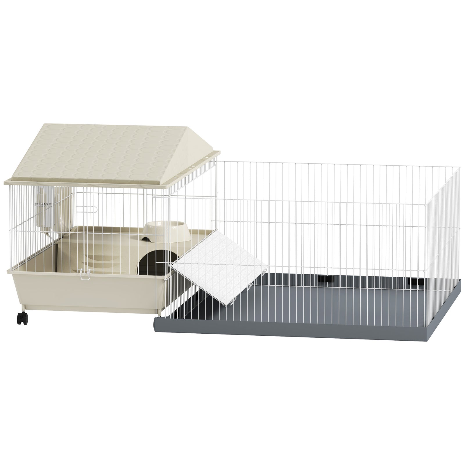 Small Animal Cage with Removable Pet Playpen, Guinea Pig Cage with Waterproof Pad, Hay Feeder, 108 x 71 x 57cm, Beige