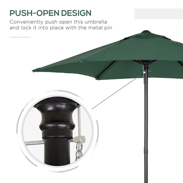 MCL 2m Garden Parasol Umbrella, Outdoor Sun Shade with 6 Sturdy Ribs for Balcony, Bench, Garden, Green