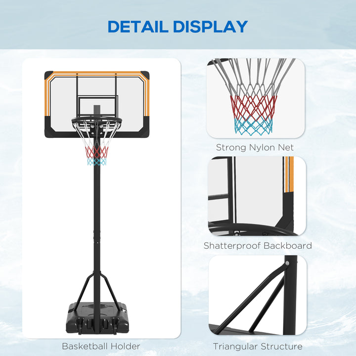 SPORTNOW Height Adjustable Basketball Stand Net Set System, Free standing Basketball Hoop and Stand with Wheels, 182-213cm, Black