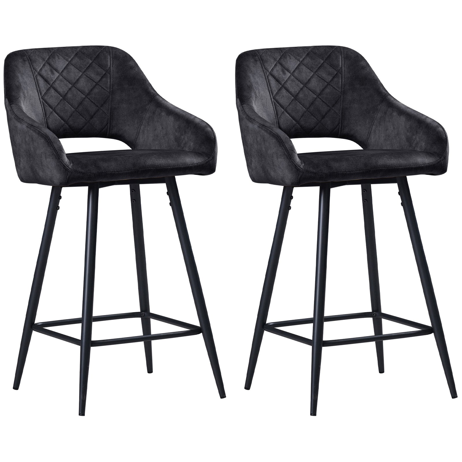 Set of Two Velvet-Feel Bar Stools - Grey