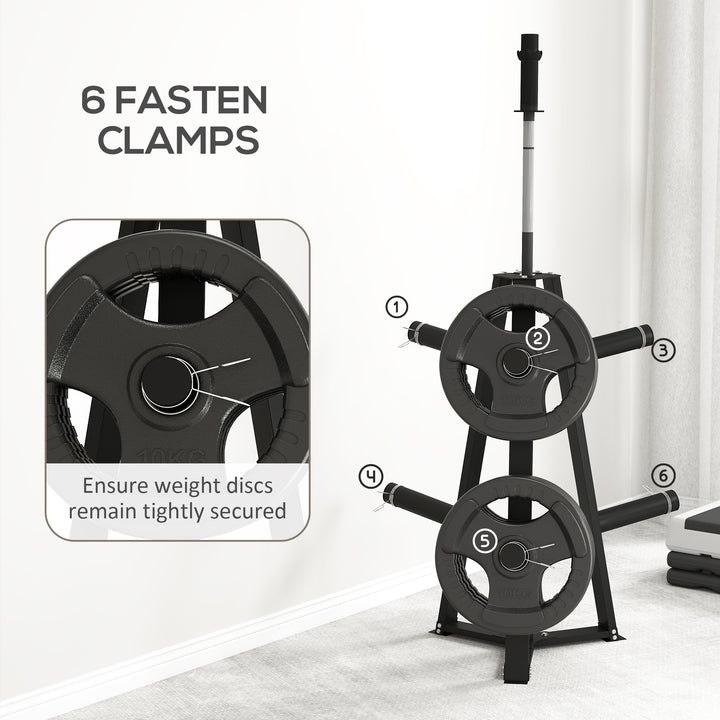 SPORTNOW Weight Tree Weight Rack for 5cm Weight Plates and Barbell Bar with 6 Fasten Clamps, 300kg Capacity
