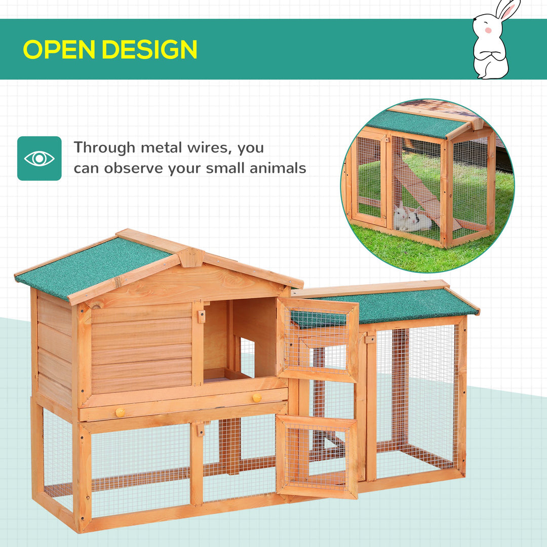 Rabbit 2 Tier Fir Wood Small Animal Hutch Guinea Pigs Hutches w/ Ramp Brown