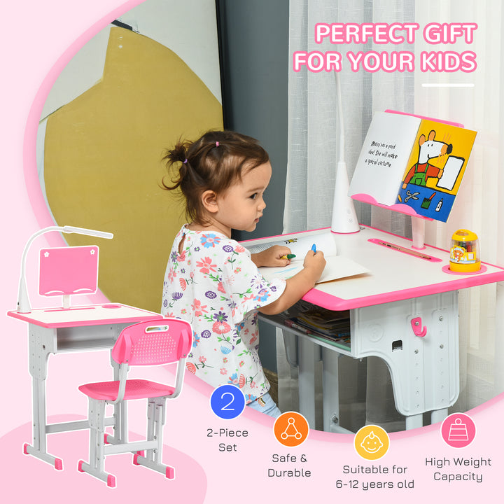 Kids Desk and Chair Set Adjustable Height Study Table Set with Drawer,