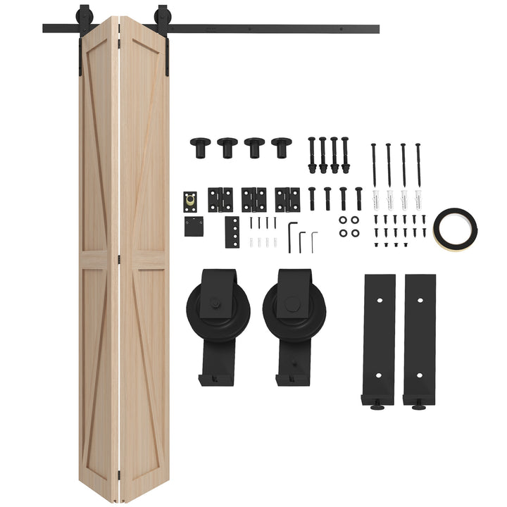 HOMCOM 5FT/152.5CM Bi-Folding Sliding Barn Door Hardware Track Kit, Heavy Duty Sliding Door Kit for 2 Doors with J Shape Hanger | Aosom UK