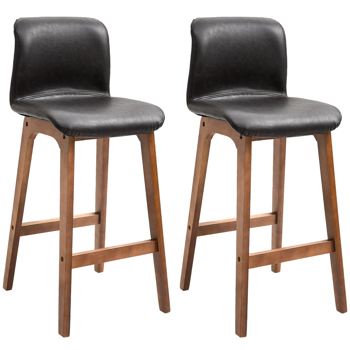 HOMCOM Bar Chair, Modern Bar Stools Set of 2, PU Leather Upholstered Bar Chairs with Wooden Frame, Footrest for Home Bar, Dining Room | Aosom UK