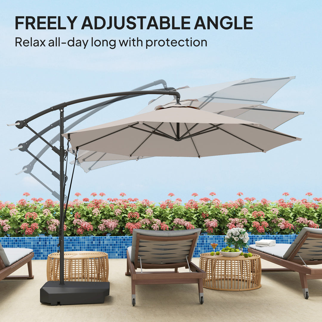 3(m) Garden Cantilever Parasol with Fillable Base up to 90kg, Wind Protection Strap, Cover, Round Banana Hanging Umbrella with Crank Handle and Tilt, UPF50+ Patio Umbrella, Cream