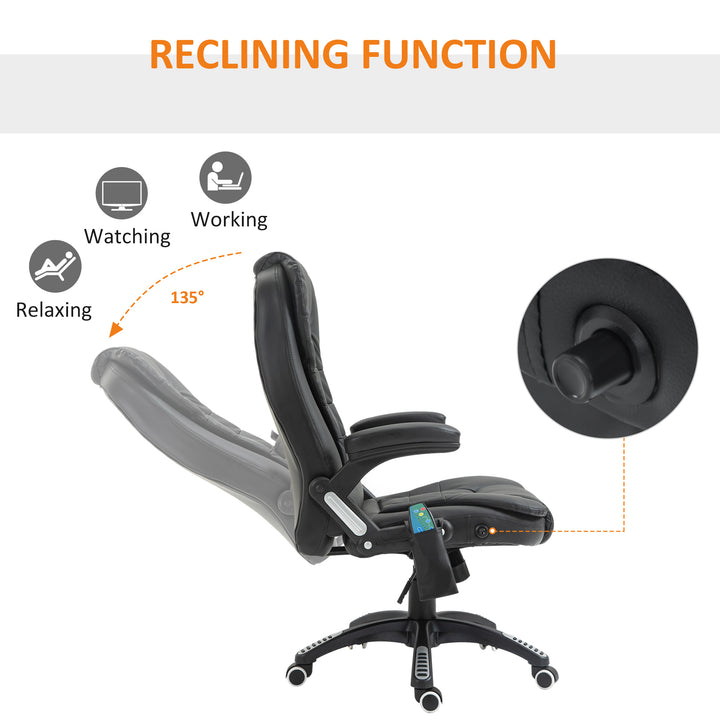6-Point Massage Office Chair with Seat Heated for Home Office, PU Leather High Back Executive Desk Chair with Adjustable Height and 360° Swivel for Work Study, Black