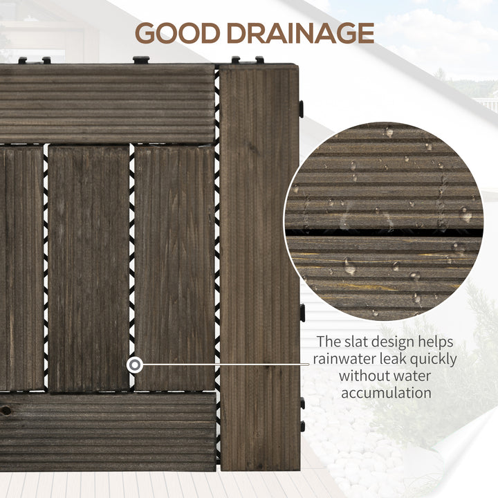 27 Pcs Wooden Interlocking Decking Tiles, 30 x 30 cm Outdoor Flooring Tiles, 2.5㎡ per Pack, for Patio, Balcony, Terrace, Hot Tub, Charcoal Grey