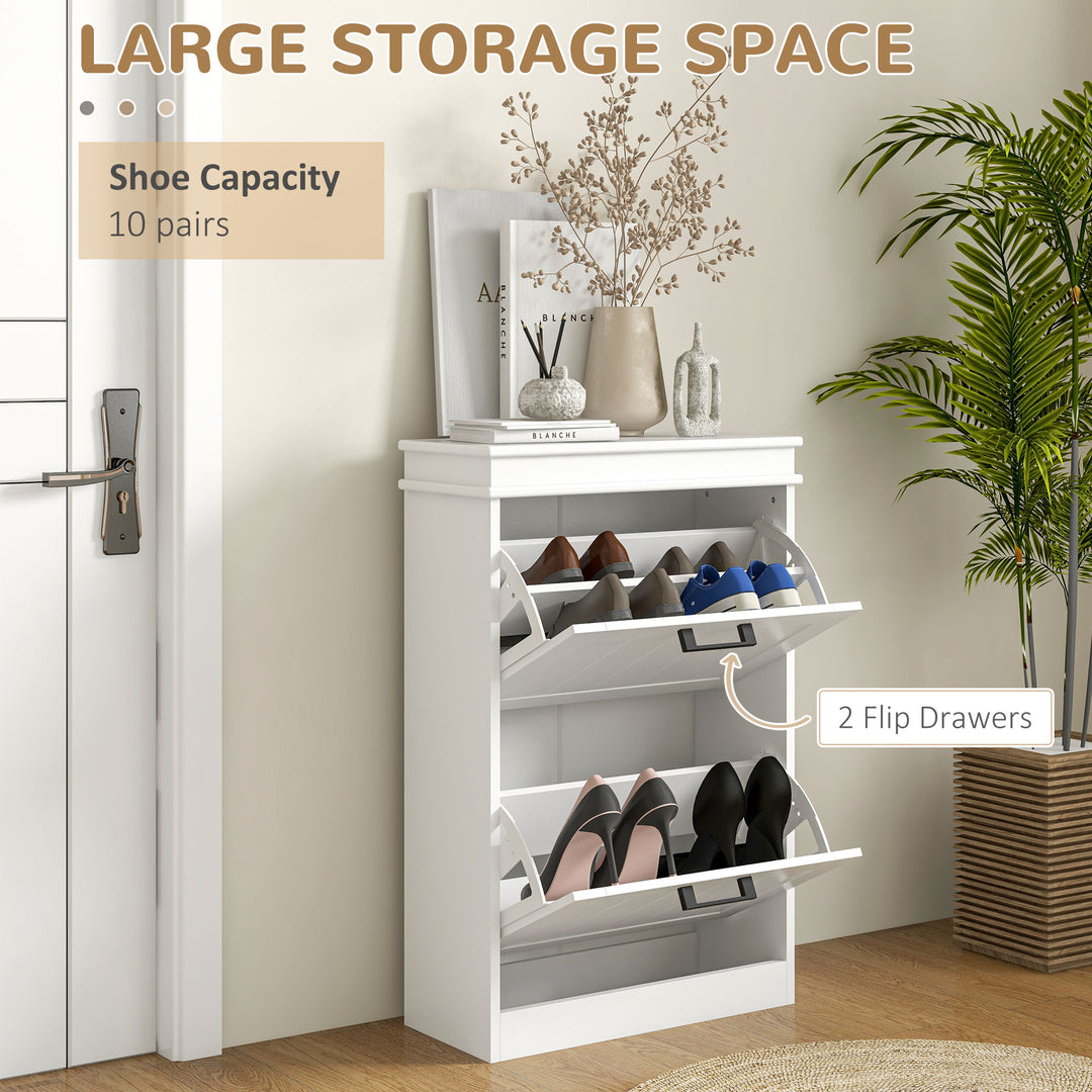 Two-Drawer Minimalistic Shoe Storage Cabinet, for 10 Shoes, White