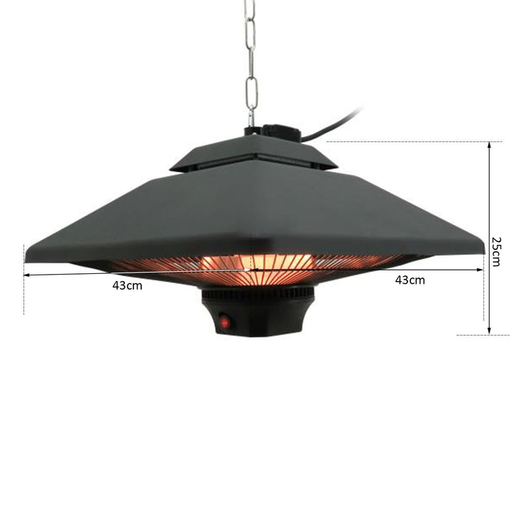 Outsunny 2kw Outdoor Hanging Ceiling Mounted Aluminium Halogen Electric Heater LED Garden Patio Warmer w/Remote Control