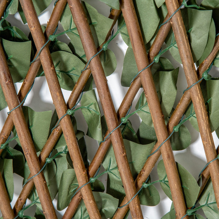 MCL 4 Pieces Expanding Trellis Fence, 2m x 1m Decorative Trellis with Artificial Leaves Garden Telescopic Hedge Privacy Screen Greenery Walls for Garden Balcony Home Decor