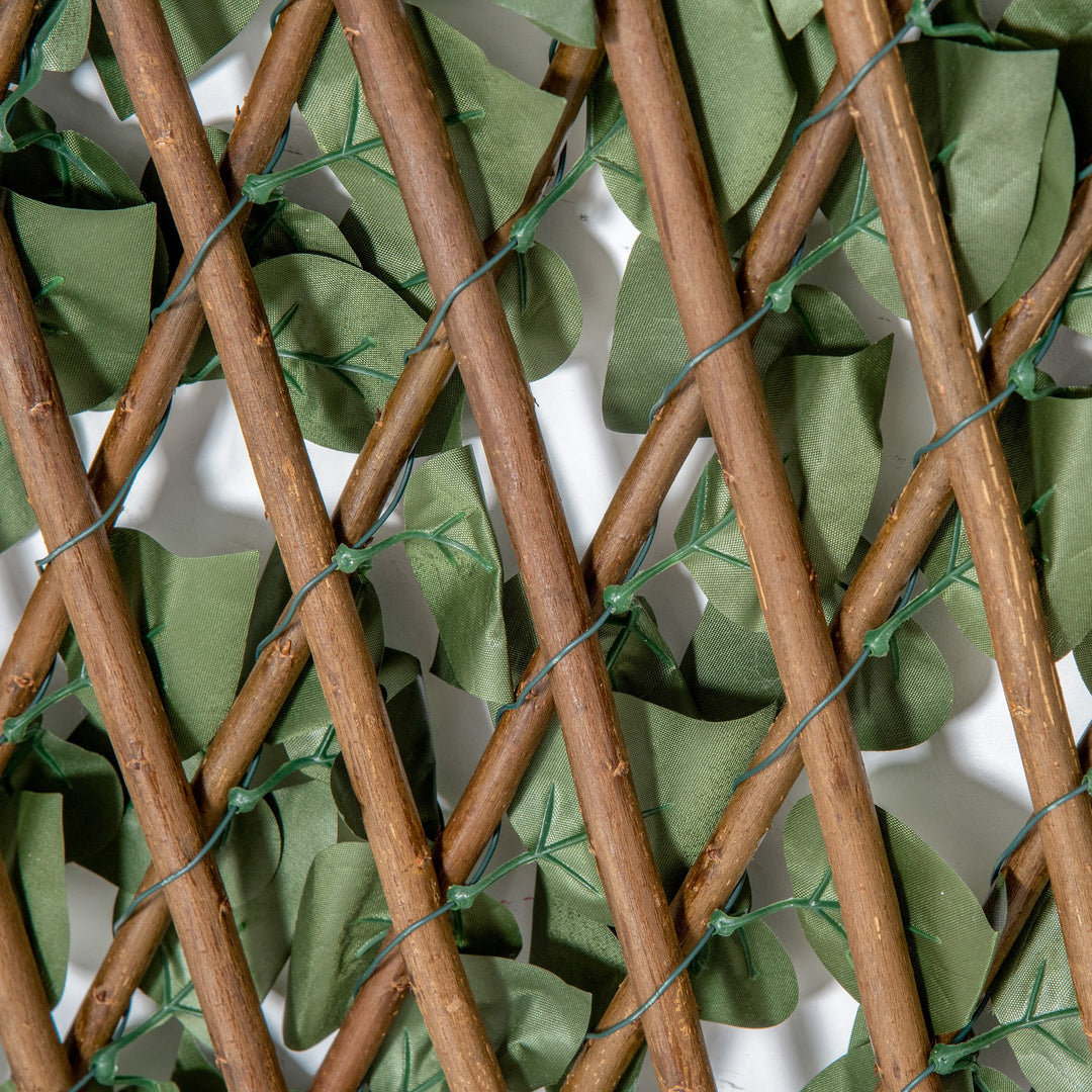 4 Pieces Expanding Trellis Fence, 2m x 1m Decorative Trellis with Artificial Leaves Garden Telescopic Hedge Privacy Screen Greenery Walls for Garden Balcony Home Decor