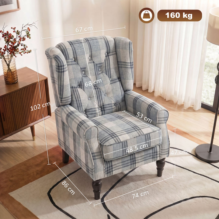 Faux Linen Armchair with Thick Spring Cushion, Wingback Accent Chair w