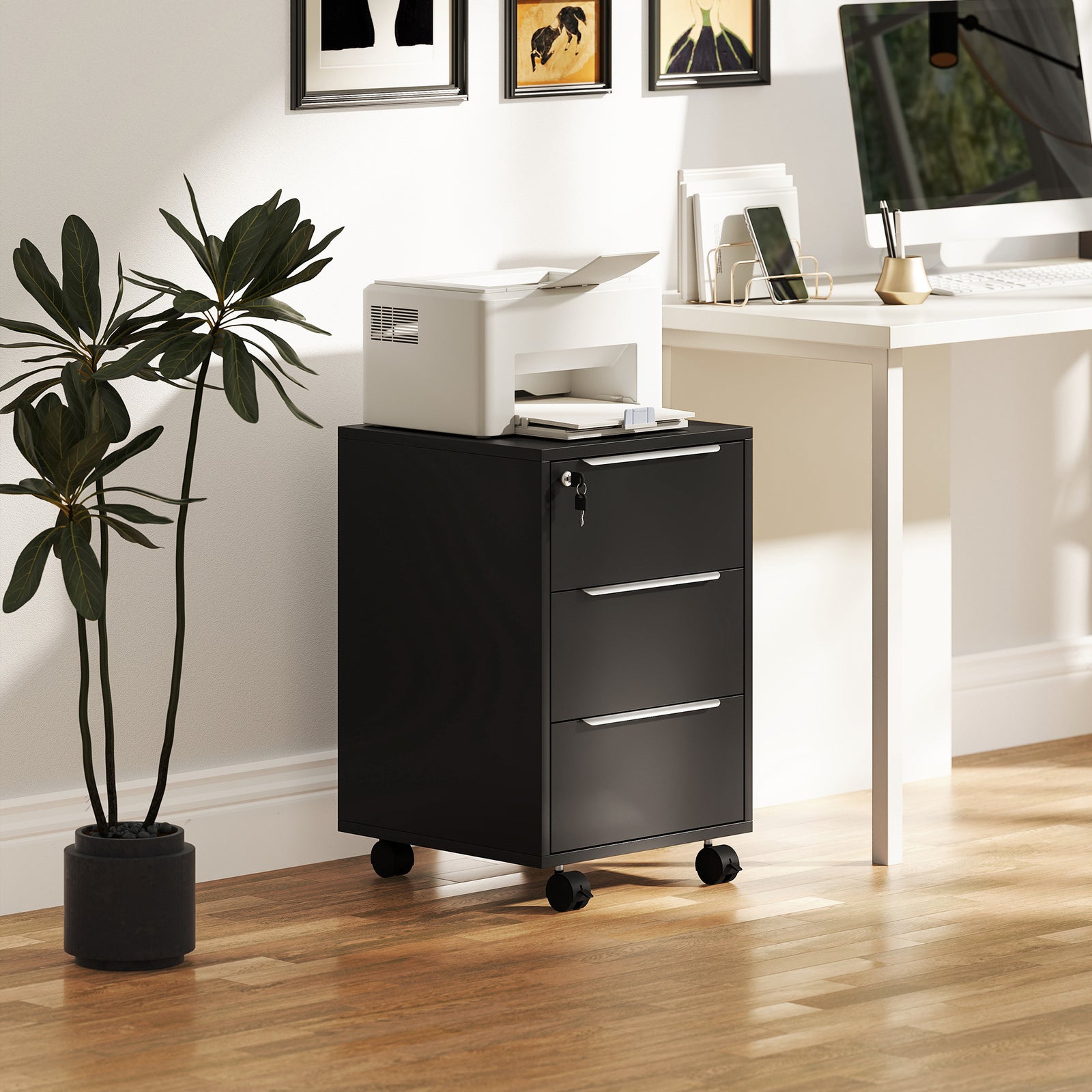 Three-Drawer Locking Filing Cabinet - Black