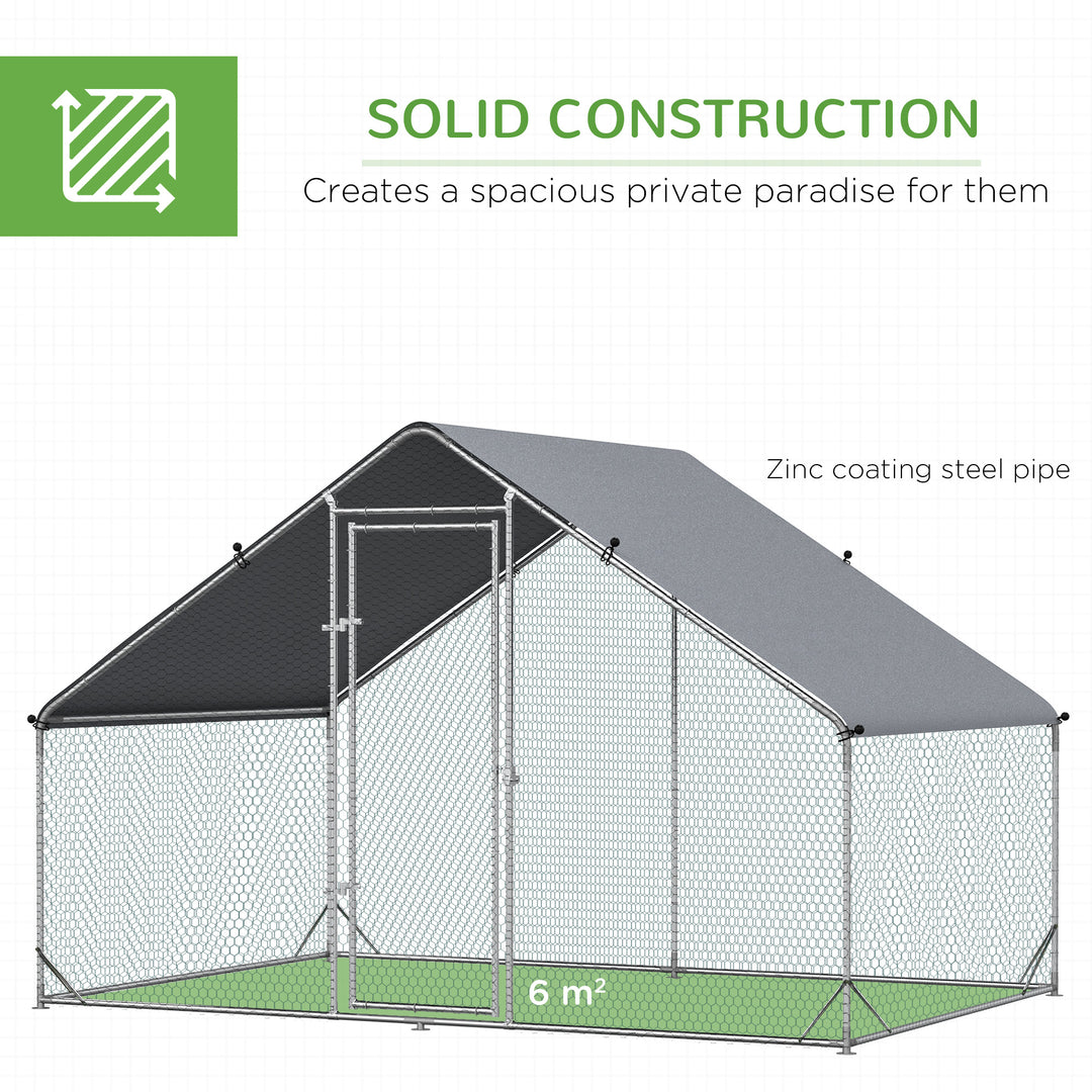 PawHut Outdoor Chicken Run with Activity Shelf, Weatherproof Cover, Spacious Design, 3 x 2 x 2m | Aosom UK